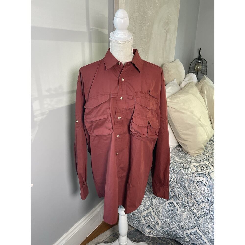 L.L. Bean Buzz Off Men’s Shirt M Maroon Insect Repellent Utility Outdoorwear